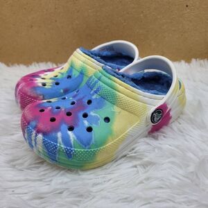 CROCS Kids Unisex Classic Lined Tie Dye Graphic Pastel Multi-color Clog Size 10